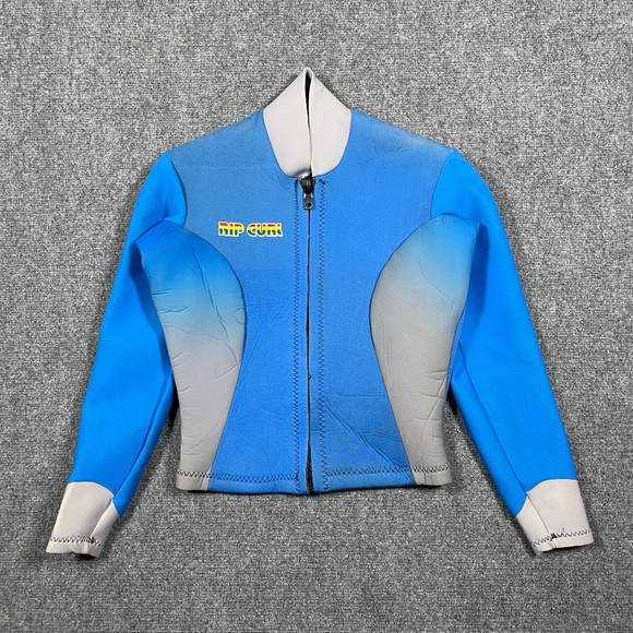 Vintage Rip Curl Wetsuit Top Zip Up USA Made Youth Large Size Blue Rainbow 0578 - Picture 1 of 12